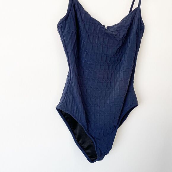 Magicsuit Navy Blue Textured High Leg One Piece Swimsuit 12 - Picture 2 of 13